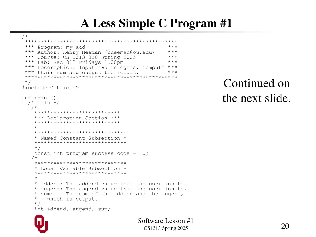 a less simple c program 1