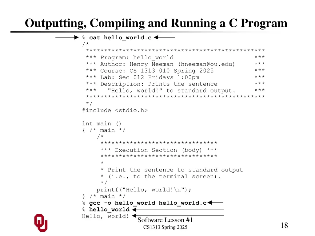 outputting compiling and running a c program