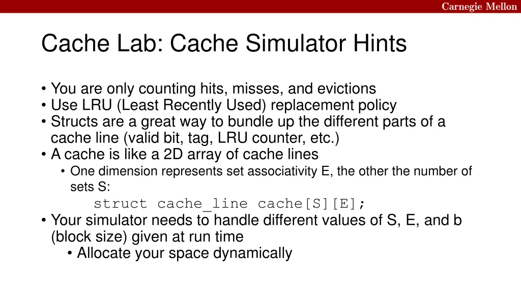 cache lab cache simulator hints