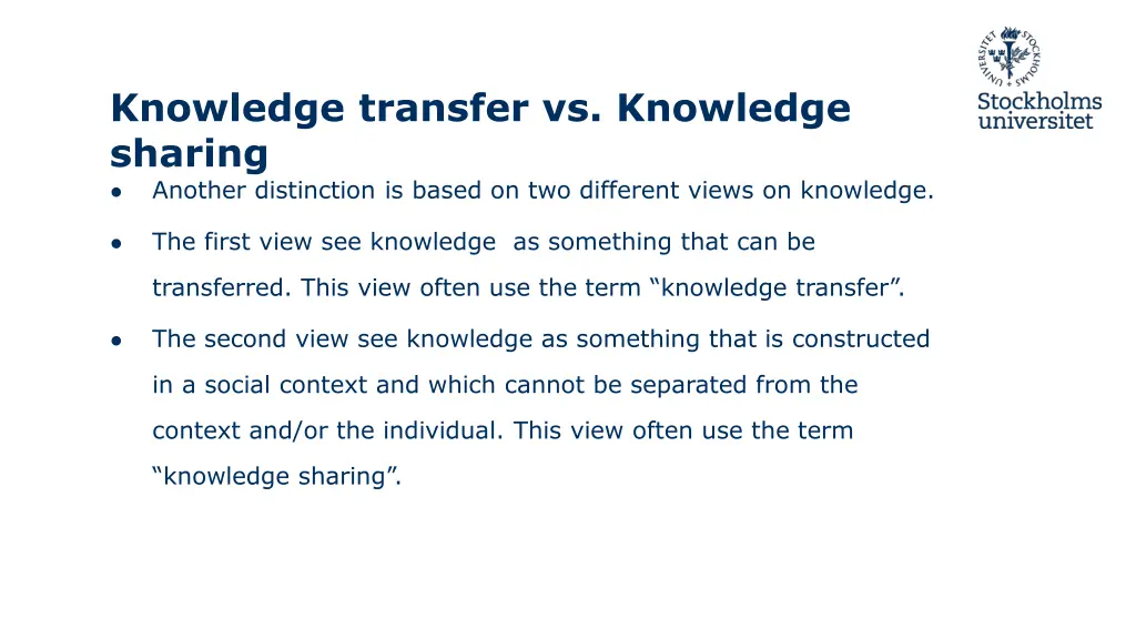 knowledge transfer vs knowledge sharing another