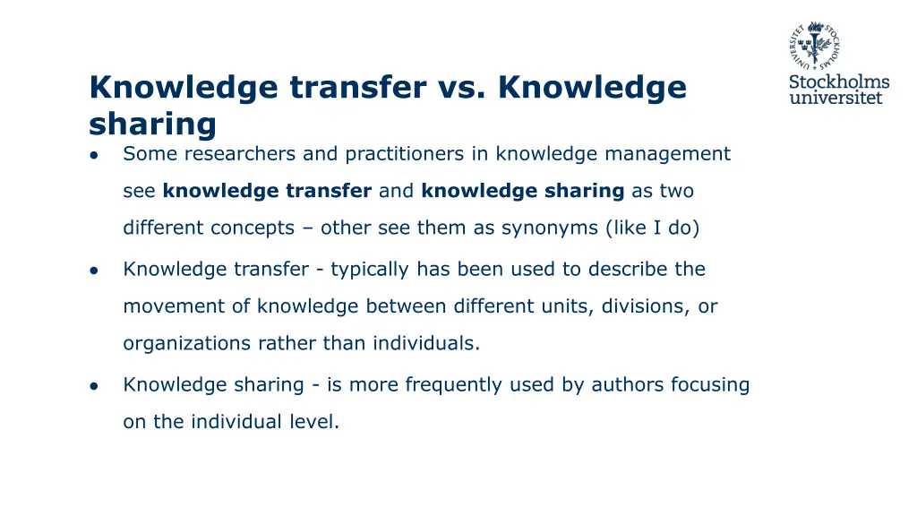 knowledge transfer vs knowledge sharing some