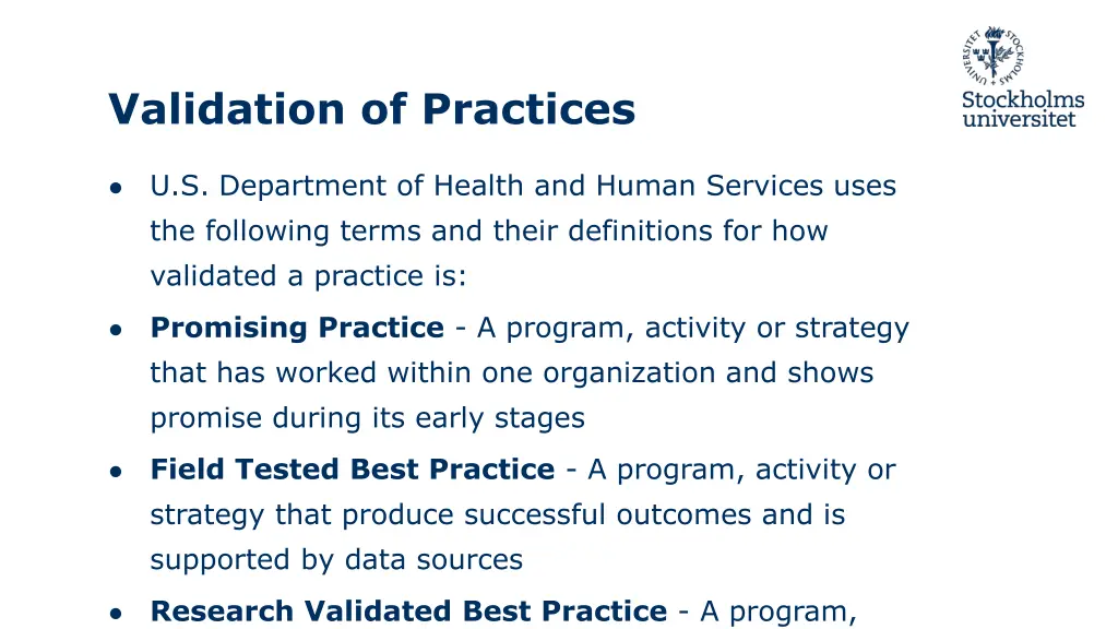 validation of practices