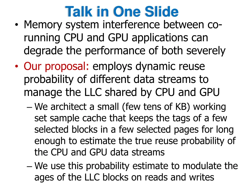 talk in one slide memory system interference