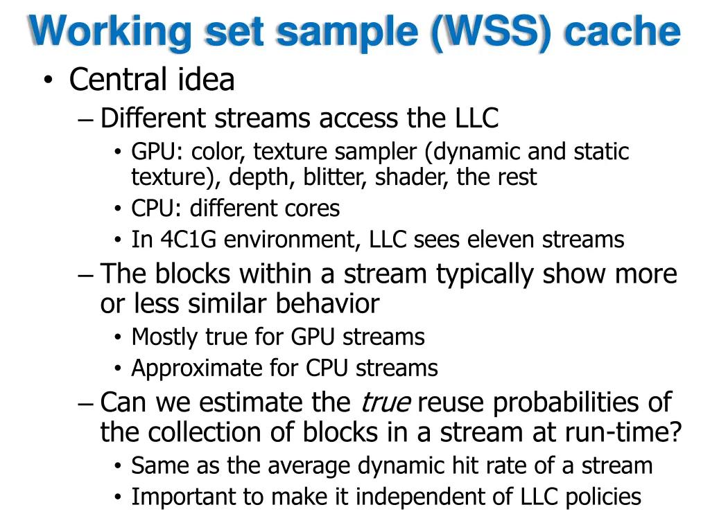 working set sample wss cache central idea