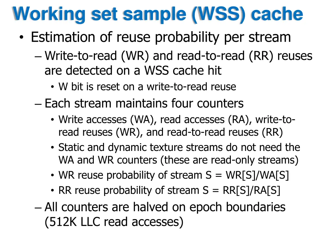 working set sample wss cache estimation of reuse