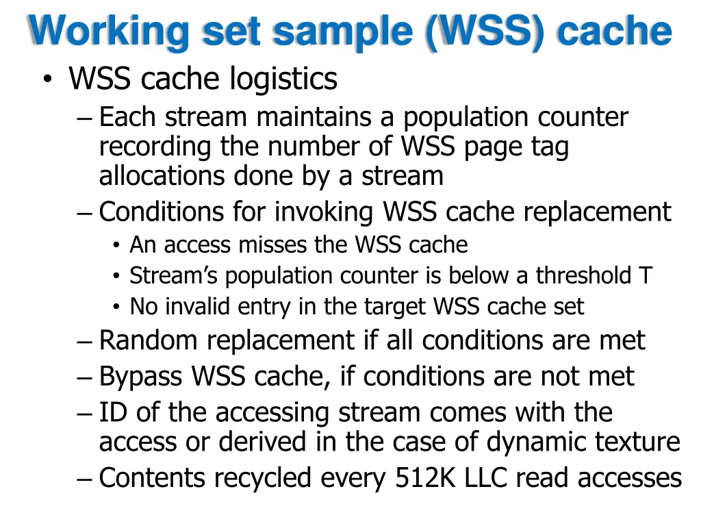 working set sample wss cache wss cache logistics
