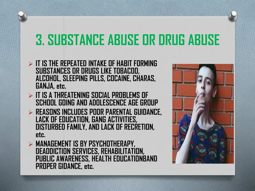 3 substance abuse or drug abuse