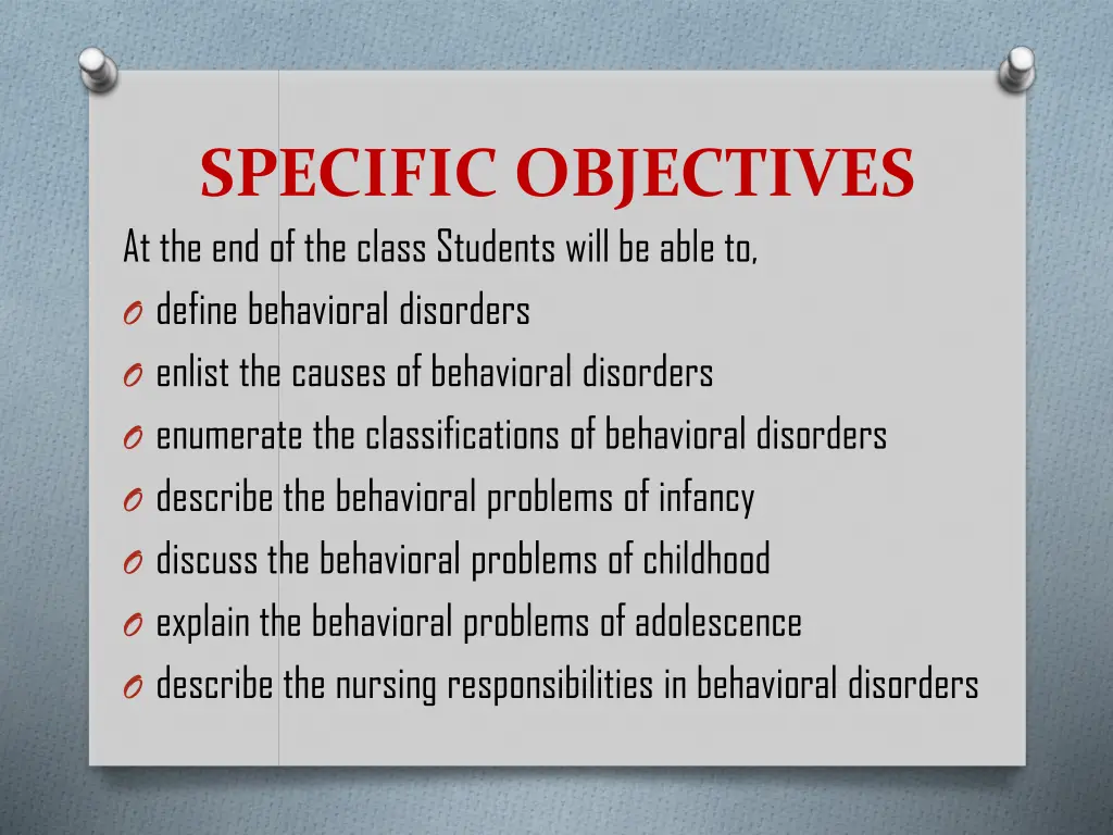 specific objectives atthe end ofthe class