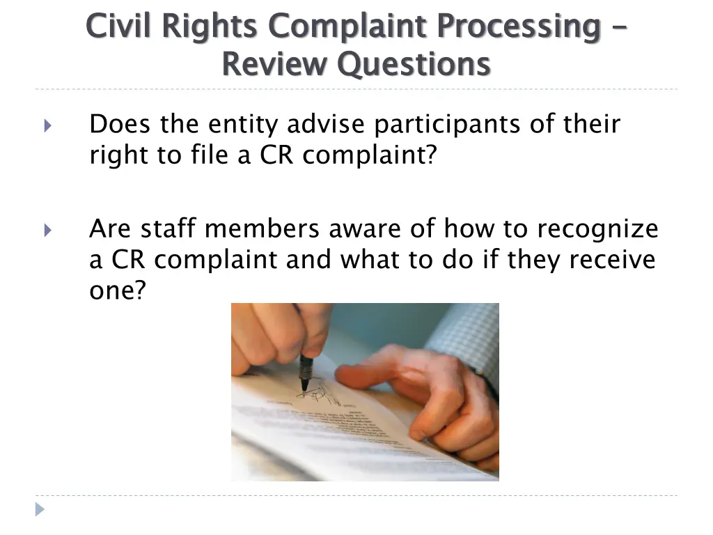 civil rights complaint processing review questions