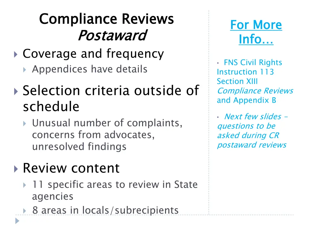 compliance reviews postaward coverage