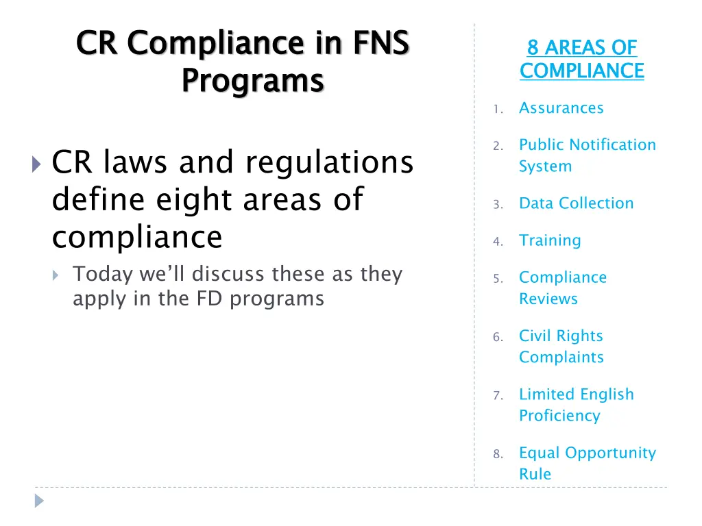 cr compliance in fns programs