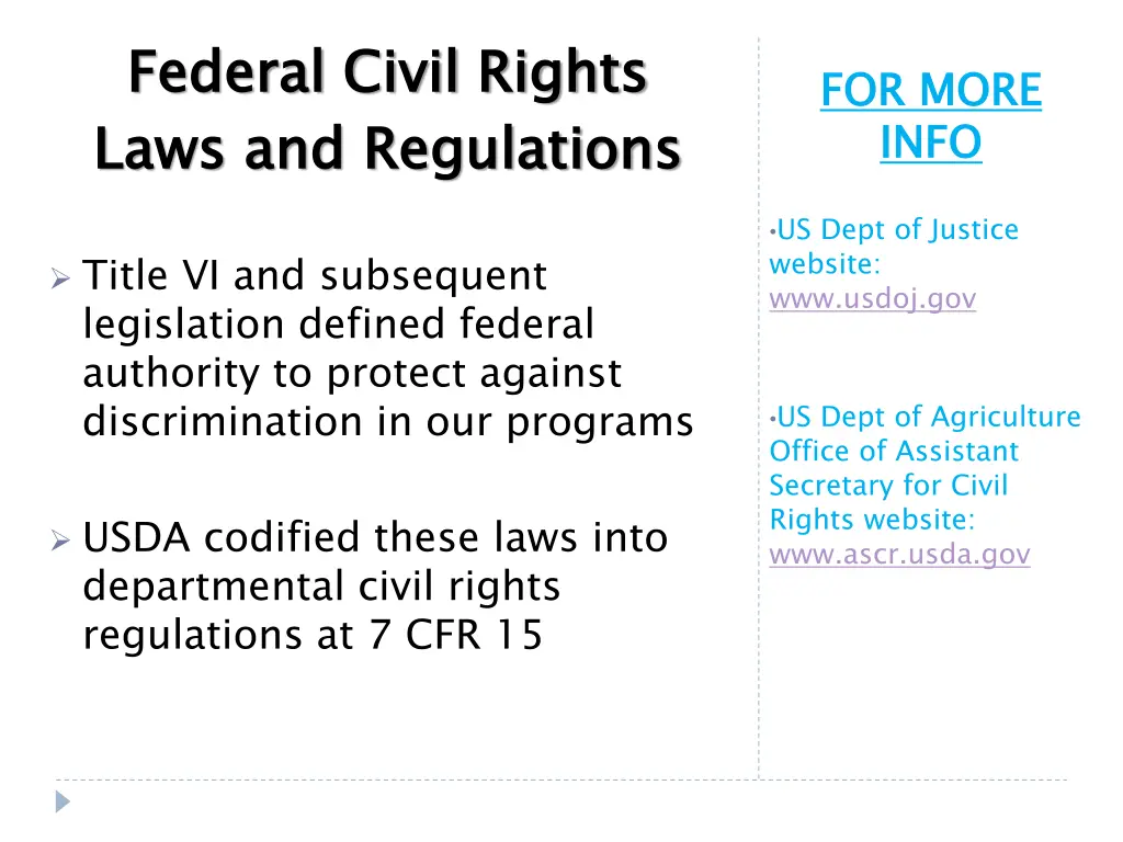 federal civil rights laws and regulations