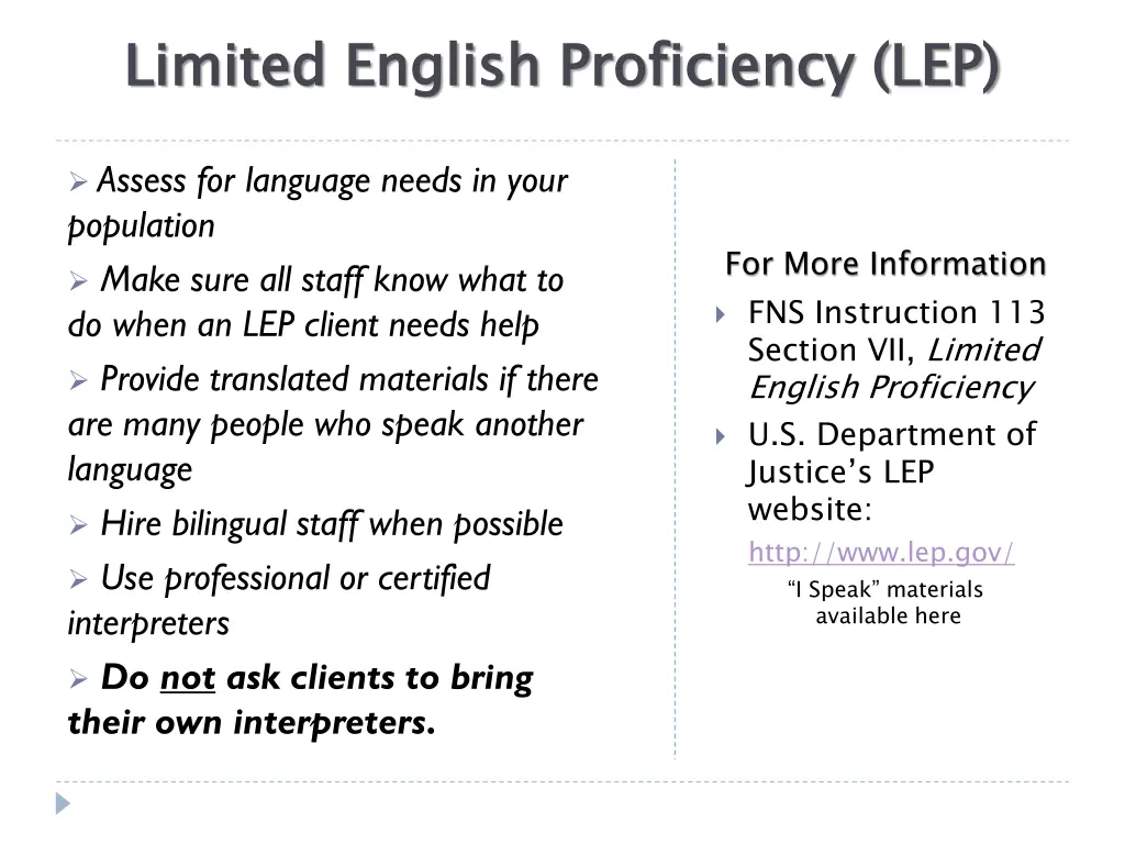 limited english proficiency lep