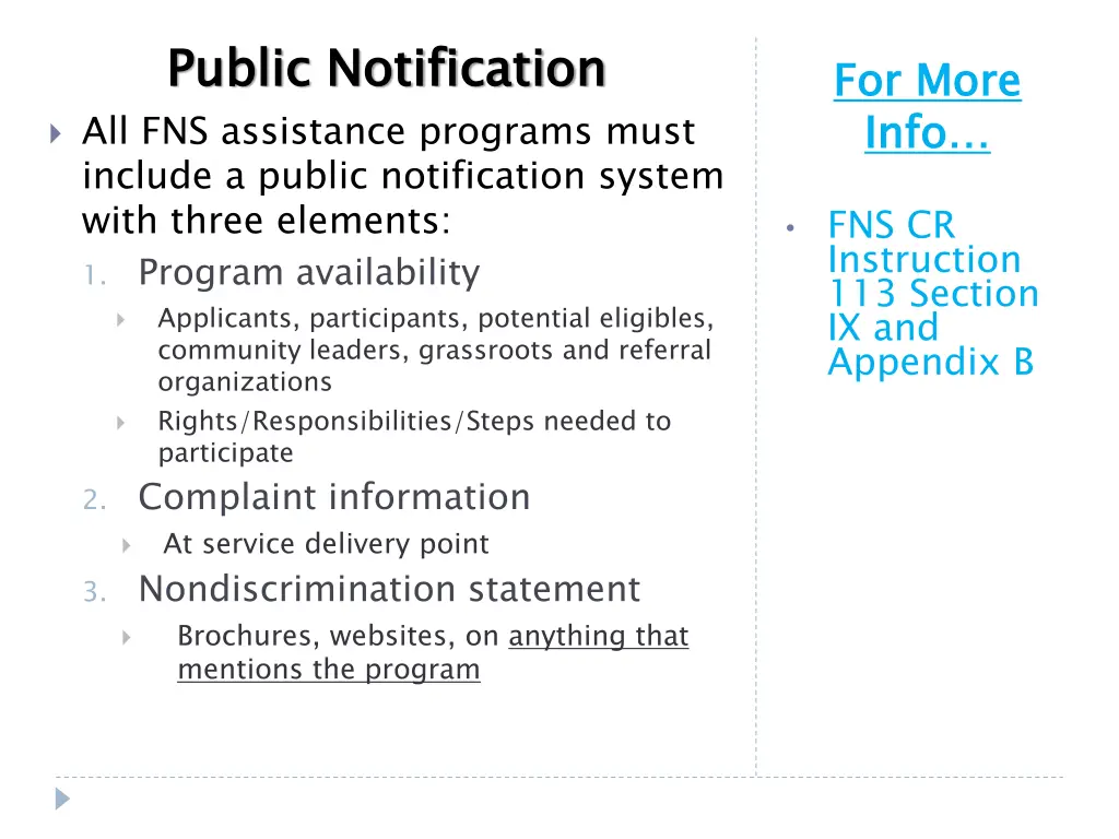 public notification all fns assistance programs