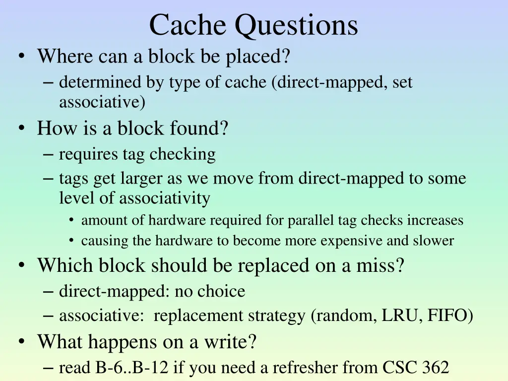 cache questions
