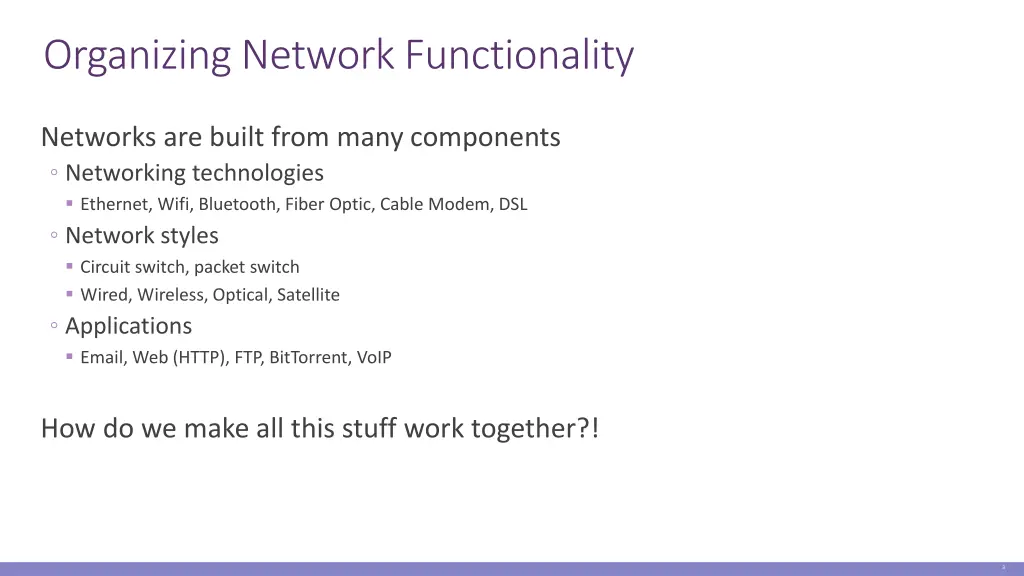 organizing network functionality
