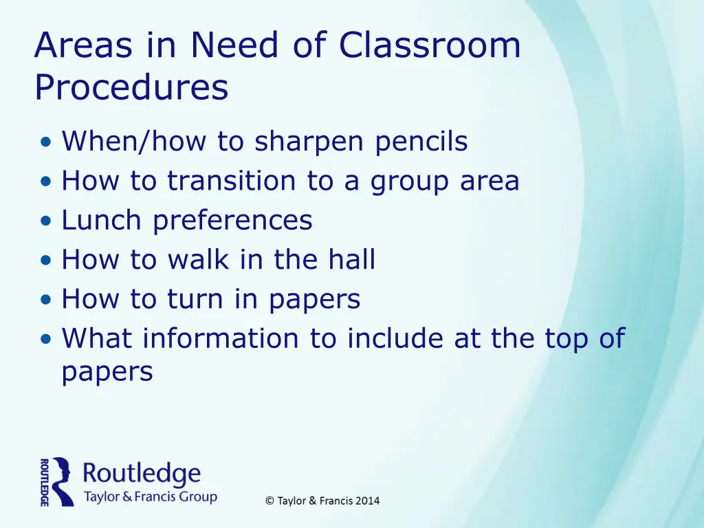 areas in need of classroom procedures