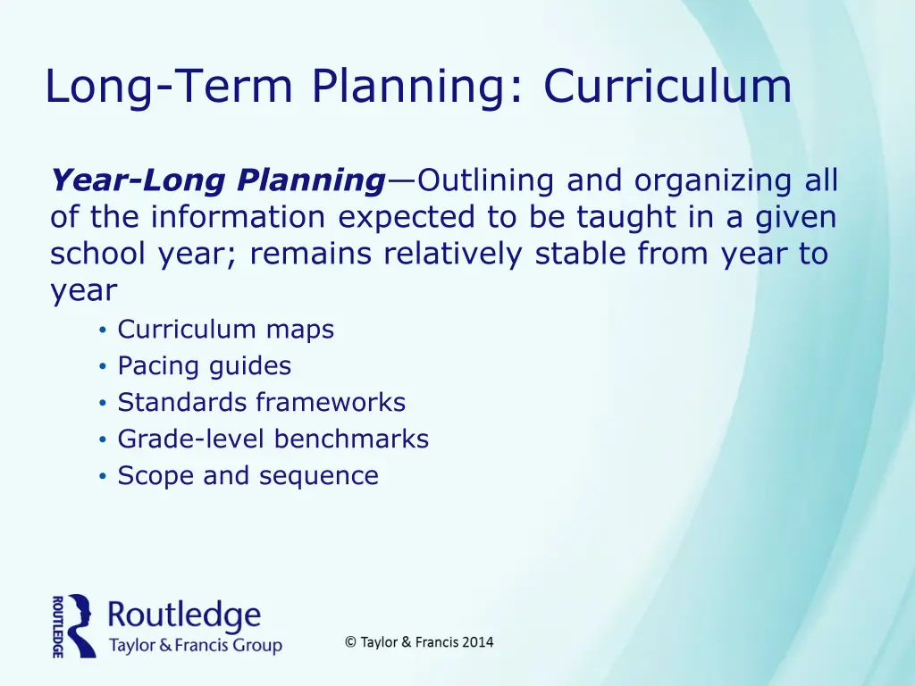 long term planning curriculum