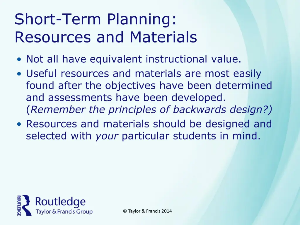 short term planning resources and materials