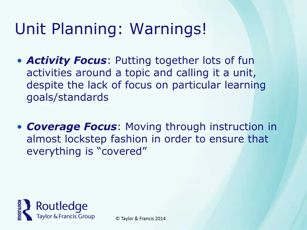 unit planning warnings