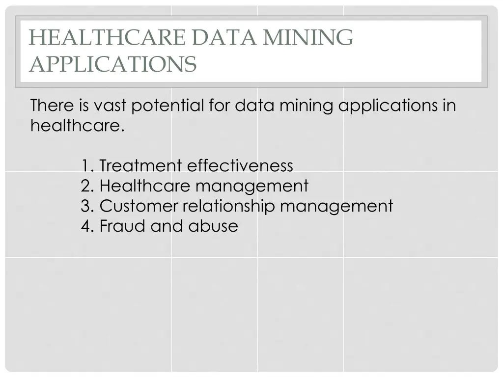 healthcare data mining applications