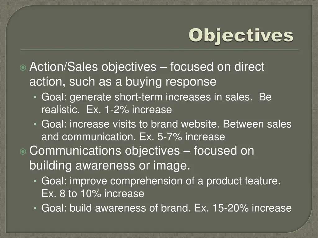 action sales objectives focused on direct action