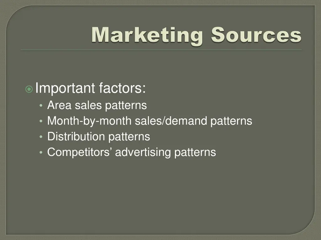 important factors area sales patterns month