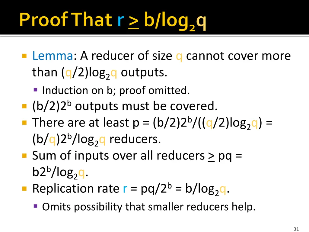 lemma a reducer of size q cannot cover more than