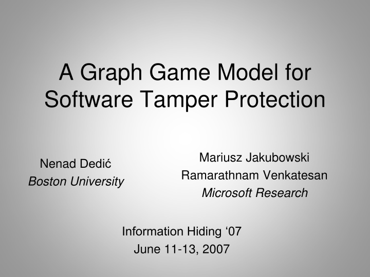 a graph game model for software tamper protection