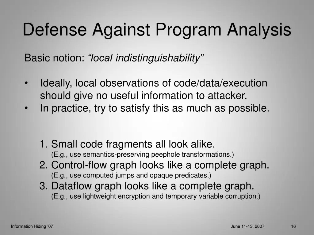 defense against program analysis