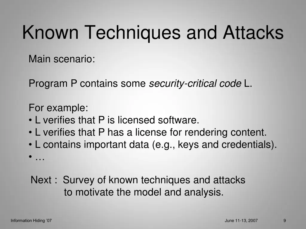 known techniques and attacks