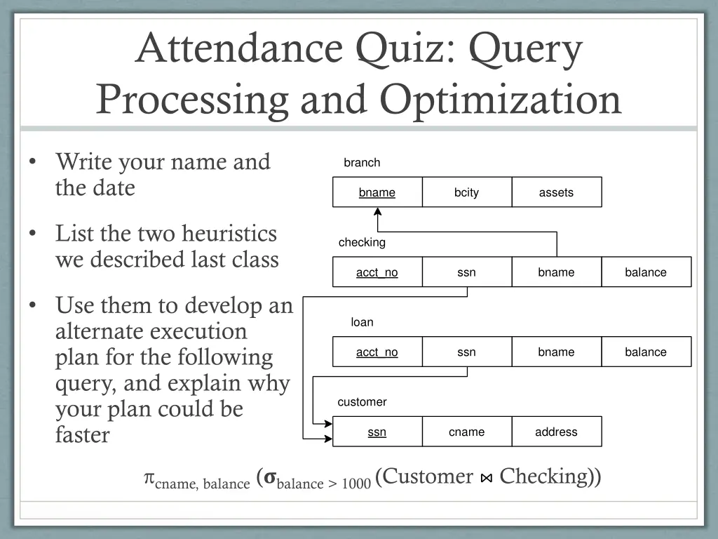 attendance quiz query processing and optimization