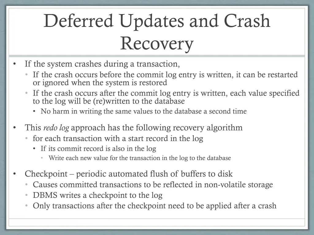 deferred updates and crash recovery