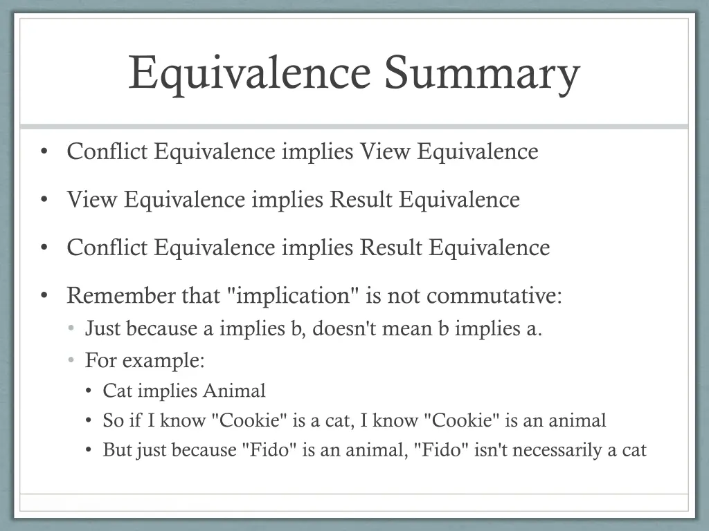 equivalence summary