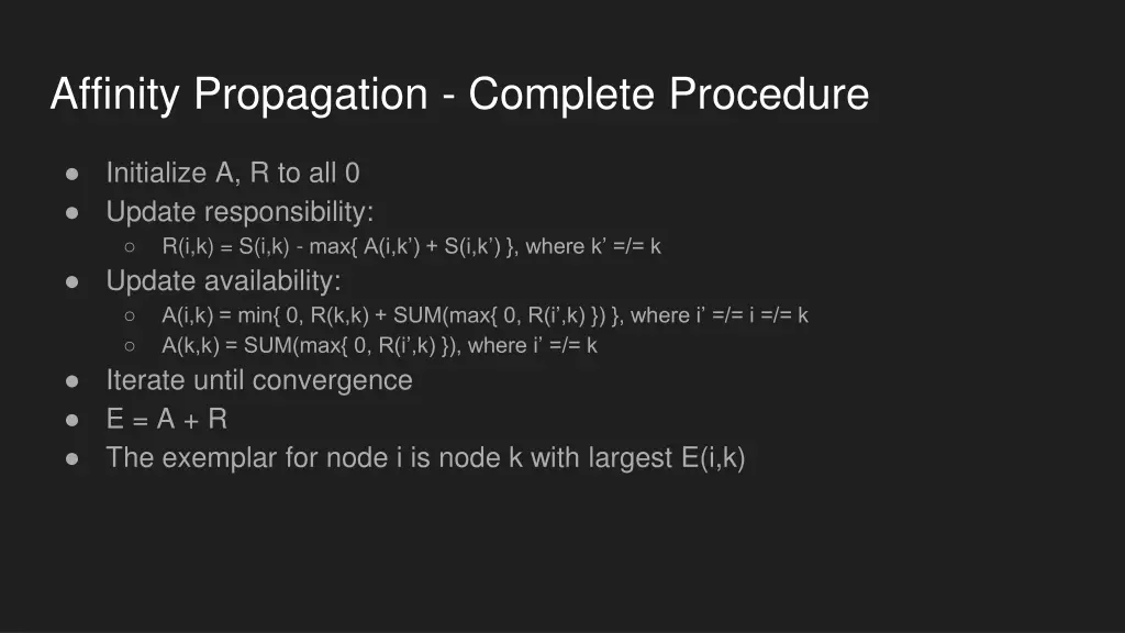 affinity propagation complete procedure