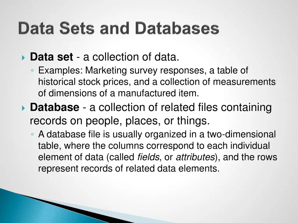 data set a collection of data examples marketing