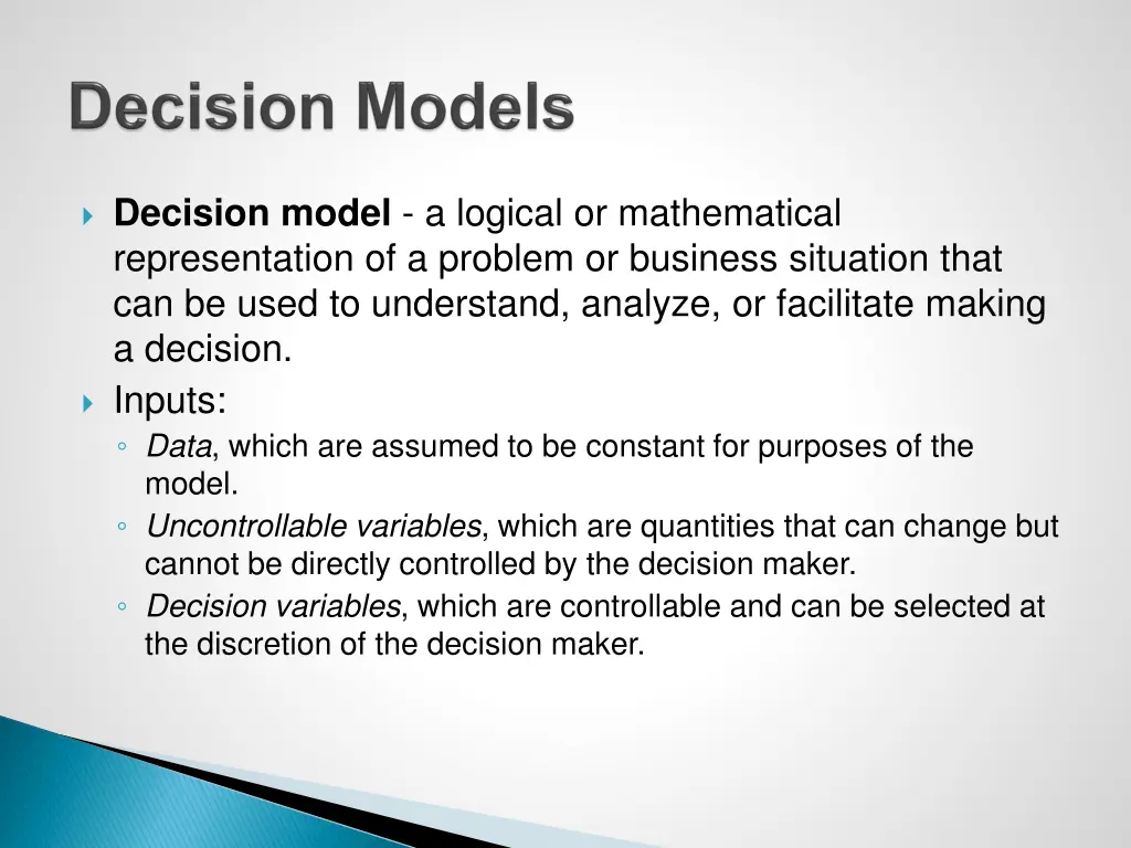 decision model a logical or mathematical