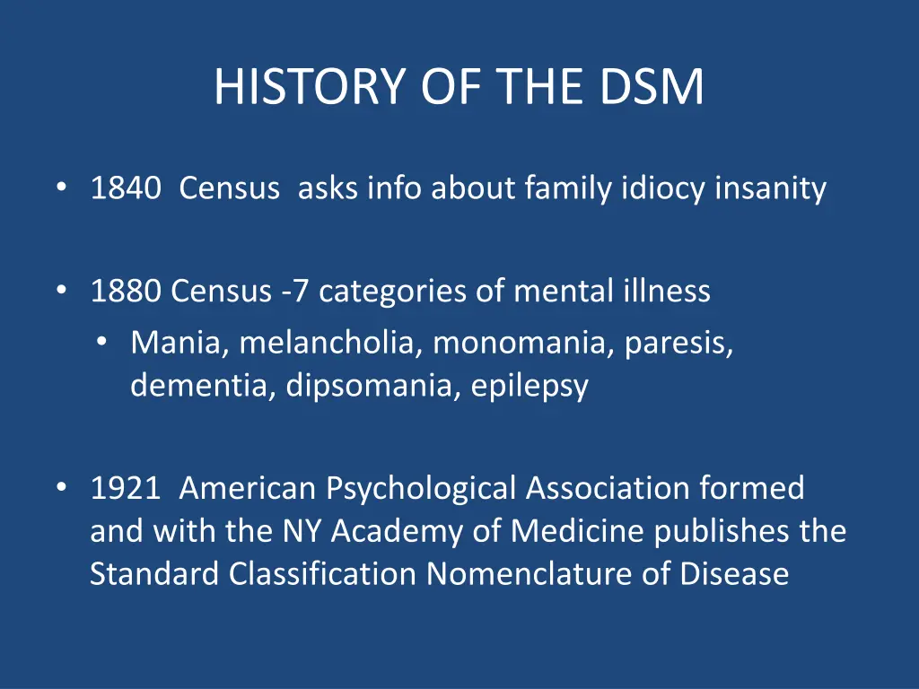 history of the dsm