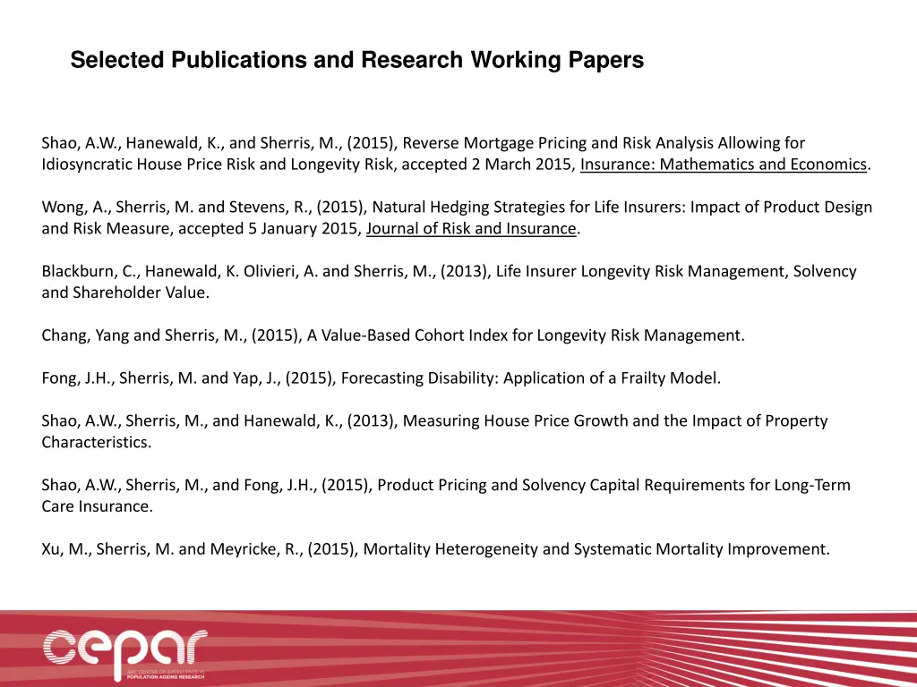 selected publications and research working papers 1
