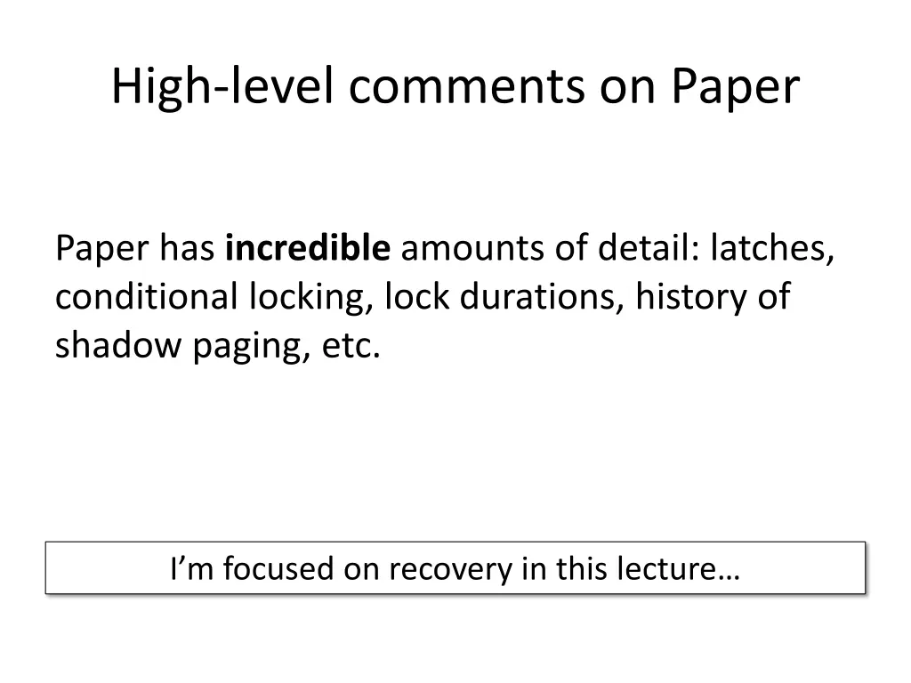 high level comments on paper