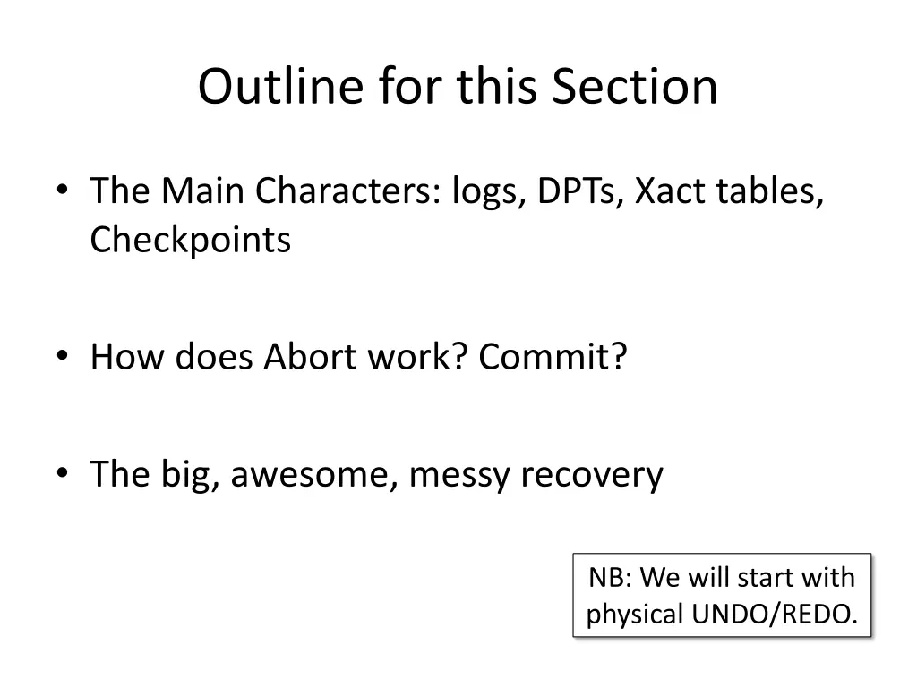outline for this section