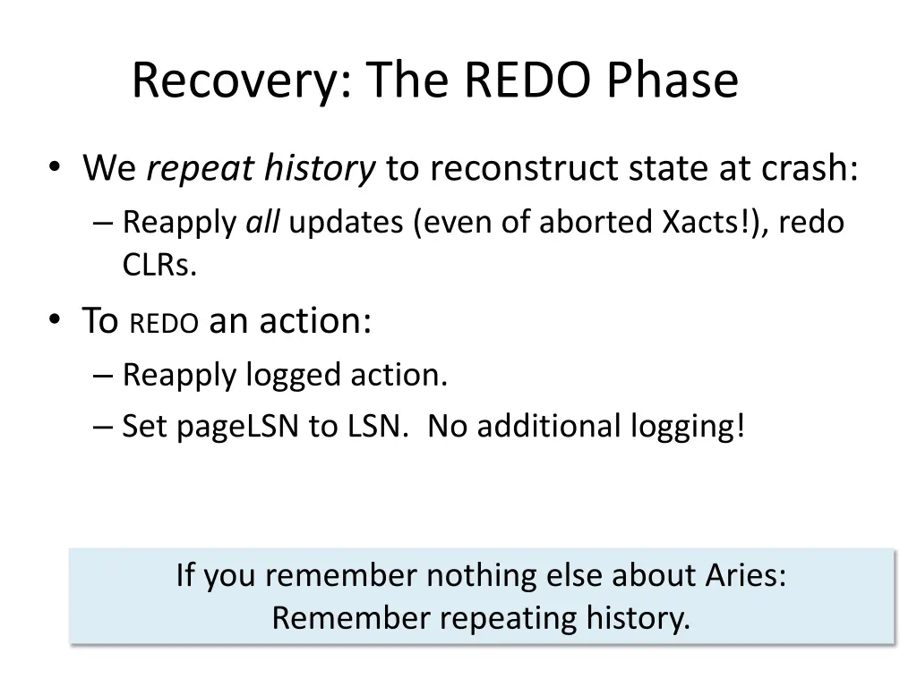 recovery the redo phase