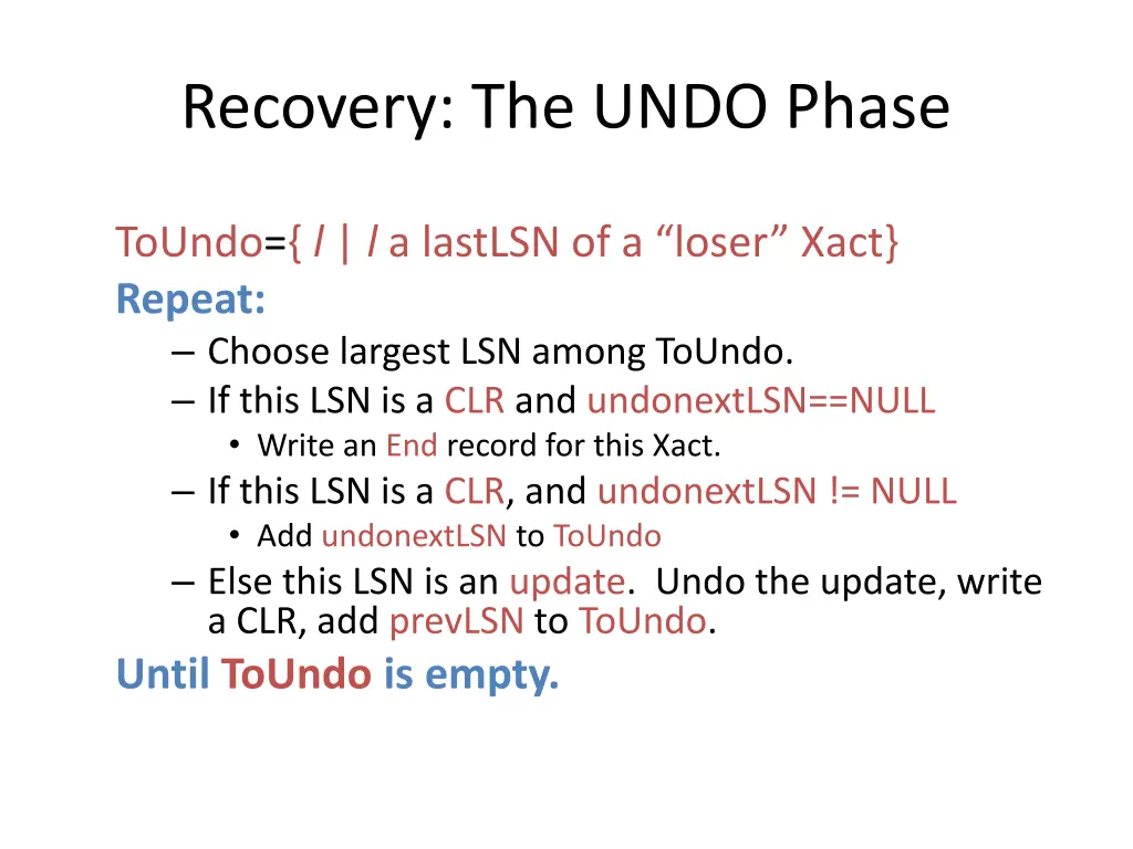 recovery the undo phase
