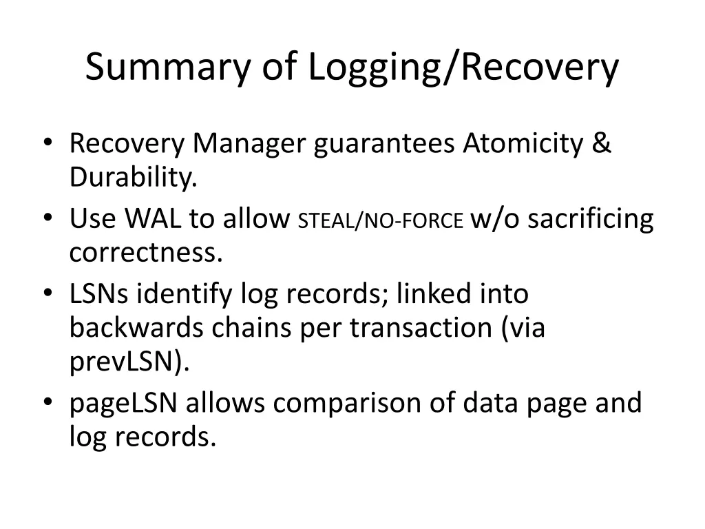 summary of logging recovery