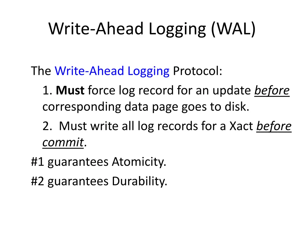 write ahead logging wal