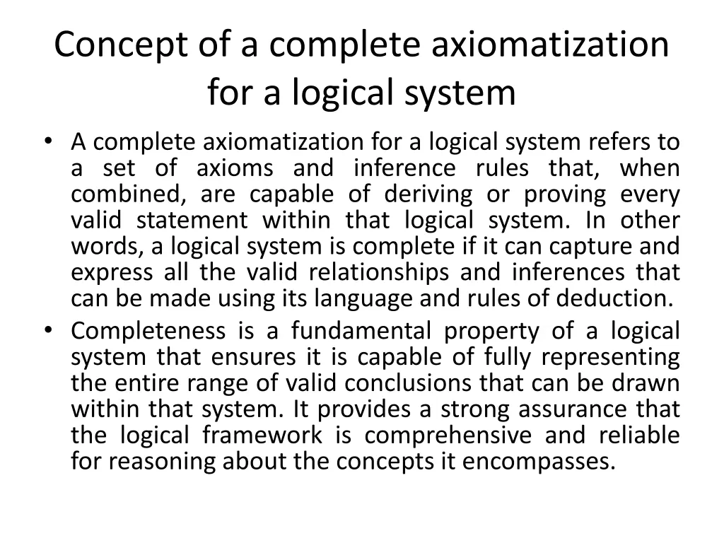 concept of a complete axiomatization