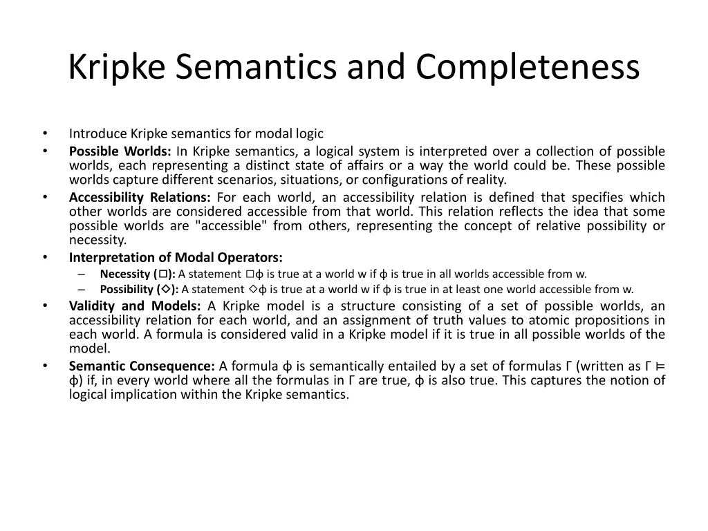 kripke semantics and completeness