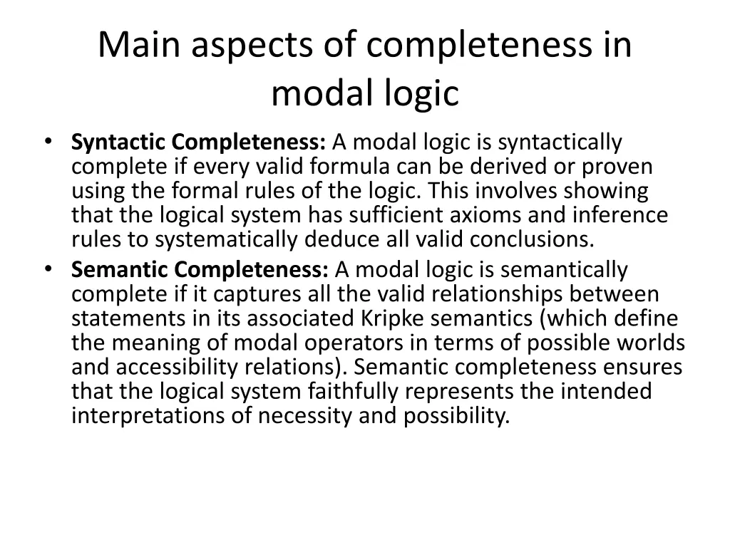 main aspects of completeness in modal logic