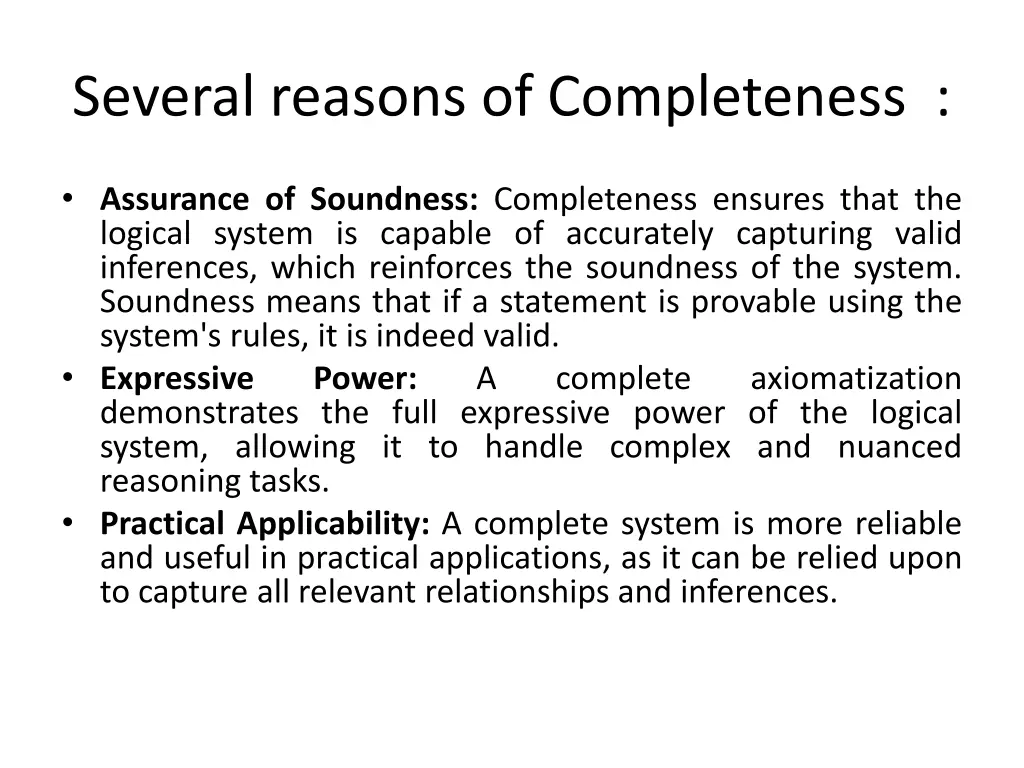 several reasons of completeness