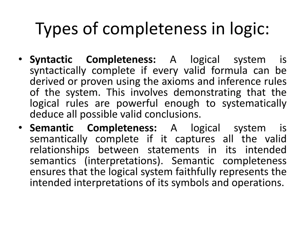 types of completeness in logic
